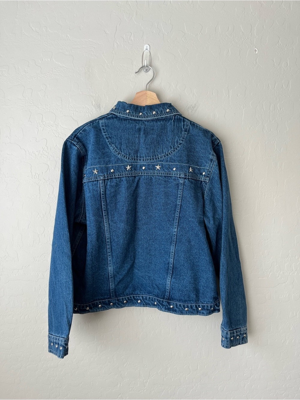 Vintage 80s Star Rivets Western Boho Denim Jean Jacket Size Large Medium Wash - Picture 4 of 5